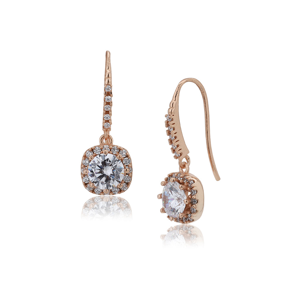 Women'S Rose Gold Western Brass Cubic Zirconia Fish Hook Ear Wire Rose Gold-Polished Single Square Rose - Gold-Polished Drop Earrings - Wahe Jewels Noz2Toz