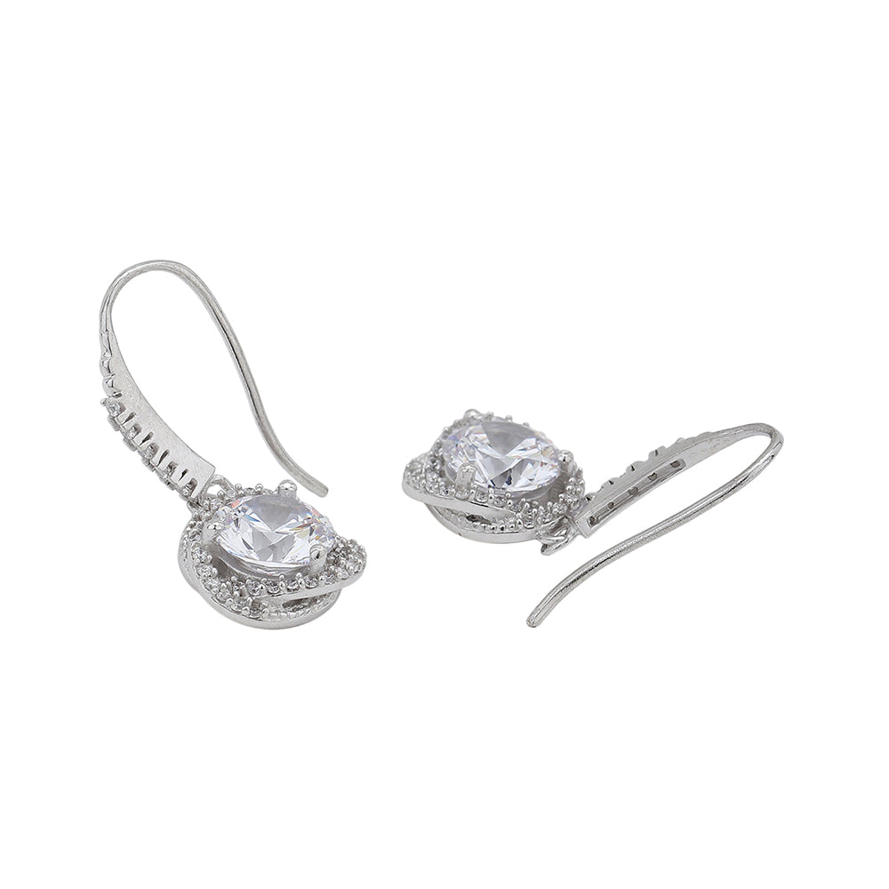 Women'S Silver Western Brass Cubic Zirconia Fish Hook Ear Wire Rhodium - Plated Single Contemporary Drop Earrings - Wahe Jewels Noz2Toz