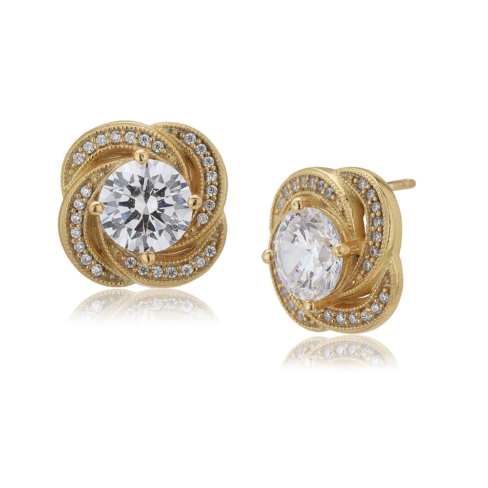 Women'S Gold Western Brass Cubic Zirconia Post And Back Gold-Polished Single Contemporary Studs Earrings - Wahe Jewels Noz2Toz