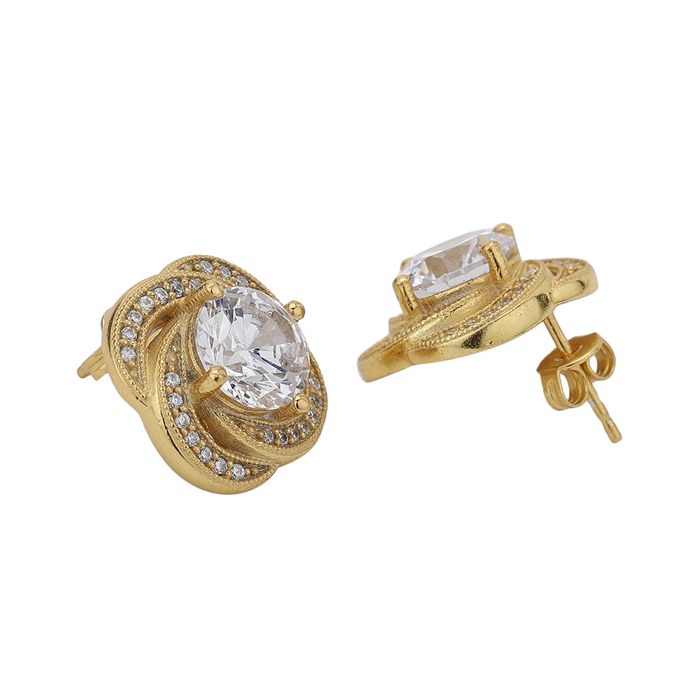 Women'S Gold Western Brass Cubic Zirconia Post And Back Gold-Polished Single Contemporary Studs Earrings - Wahe Jewels Noz2Toz