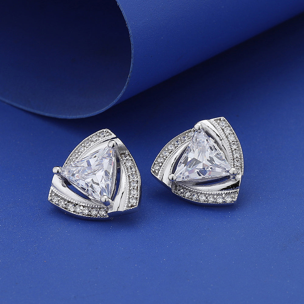 Women'S Silver Western Brass Cubic Zirconia Post And Back Rhodium - Plated Single Triangular Studs Earrings - Wahe Jewels | Grab2Buy