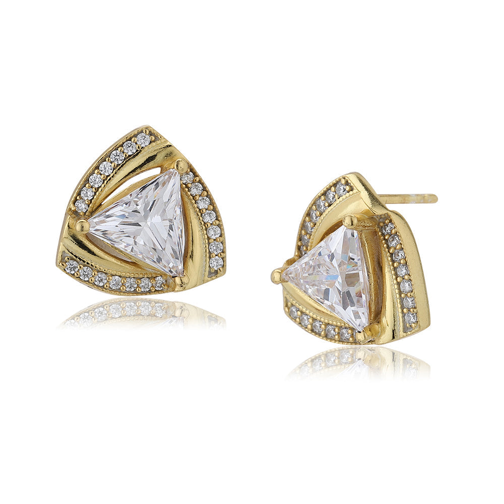 Women'S Gold Western Brass Cubic Zirconia Post And Back Gold-Polished Single Gold - Toned Triangular Studs Earrings - Wahe Jewels Noz2Toz