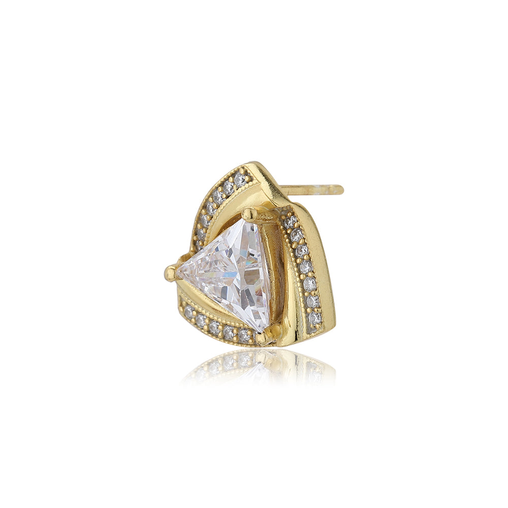 Women'S Gold Western Brass Cubic Zirconia Post And Back Gold-Polished Single Gold - Toned Triangular Studs Earrings - Wahe Jewels Noz2Toz