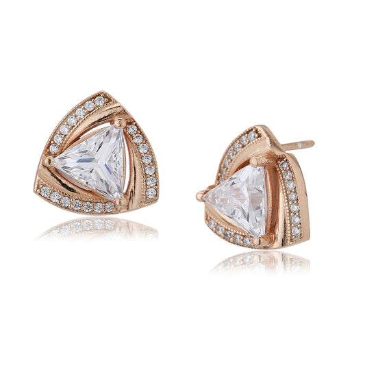 Women'S Rose Gold Western Brass Cubic Zirconia Post And Back Rose Gold-Polished Single Rose Gold-Polished Triangular Studs - Wahe Jewels Noz2Toz