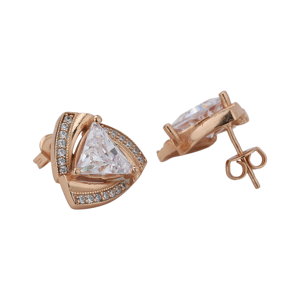 Women'S Rose Gold Western Brass Cubic Zirconia Post And Back Rose Gold-Polished Single Rose Gold-Polished Triangular Studs - Wahe Jewels Noz2Toz