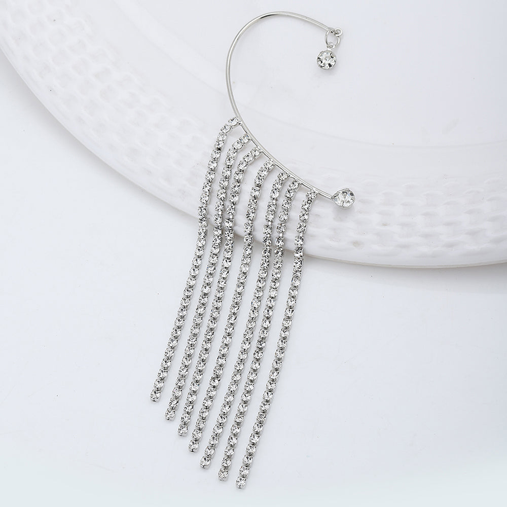 Women'S Silver Western Brass Cubic Zirconia Na Rhodium - Plated Single Rhodium Plated Cz Studded Ear Cuff Earring - Wahe Jewels Noz2Toz