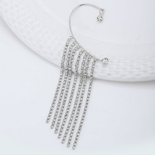 Women'S Silver Western Brass Cubic Zirconia Na Rhodium - Plated Single Rhodium Plated Cz Studded Ear Cuff Earring - Wahe Jewels Noz2Toz