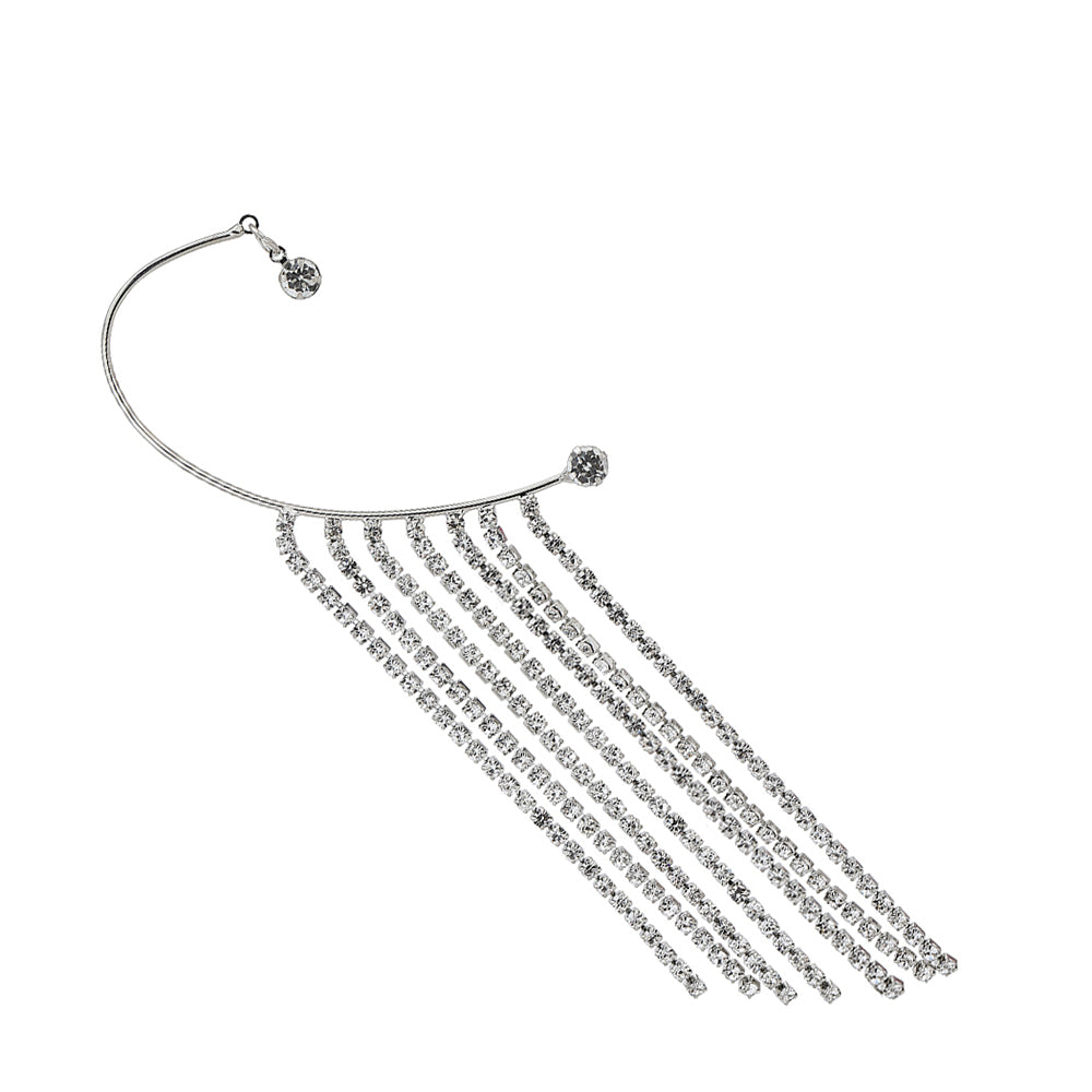 Women'S Silver Western Brass Cubic Zirconia Na Rhodium - Plated Single Rhodium Plated Cz Studded Ear Cuff Earring - Wahe Jewels Noz2Toz