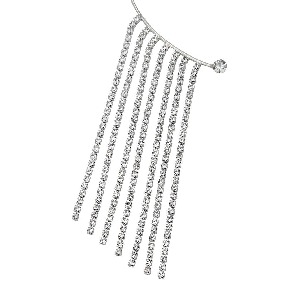 Women'S Silver Western Brass Cubic Zirconia Na Rhodium - Plated Single Rhodium Plated Cz Studded Ear Cuff Earring - Wahe Jewels Noz2Toz