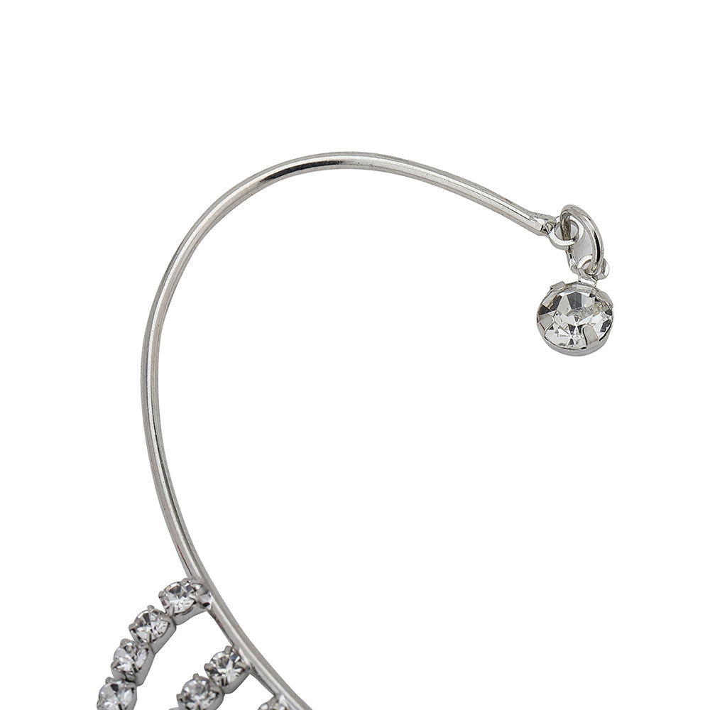 Women'S Silver Western Brass Cubic Zirconia Na Rhodium - Plated Single Rhodium Plated Cz Studded Ear Cuff Earring - Wahe Jewels Noz2Toz