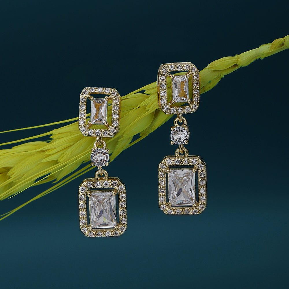 Gold-Polished White Pearl Cz Circular Drop Earring For Women - Wahe Jewels Noz2Toz