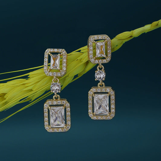 Gold-Polished White Pearl Cz Circular Drop Earring For Women - Wahe Jewels Noz2Toz