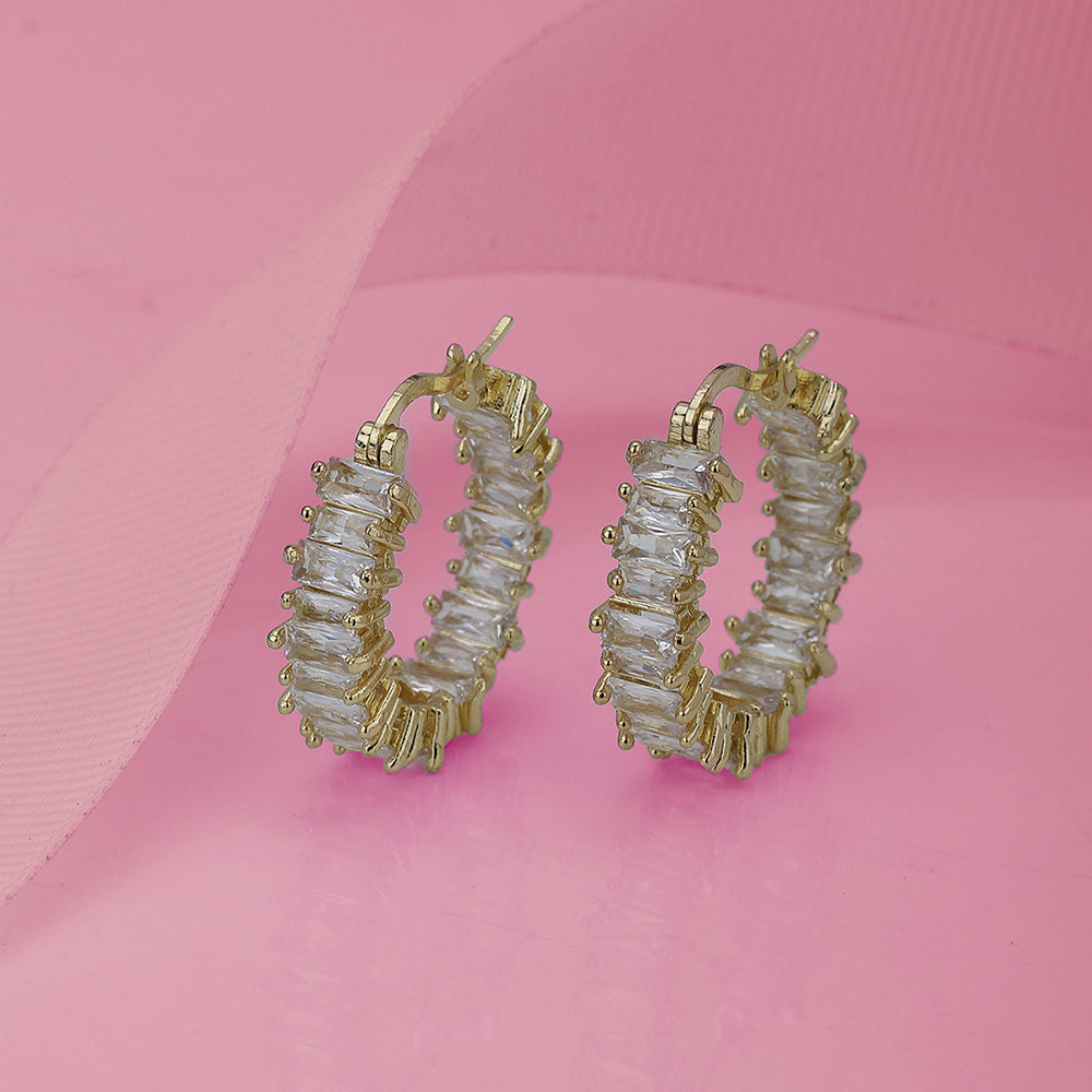 Gold-Polished With Cz Stylish Half Hoop Earring For Women - Wahe Jewels Noz2Toz