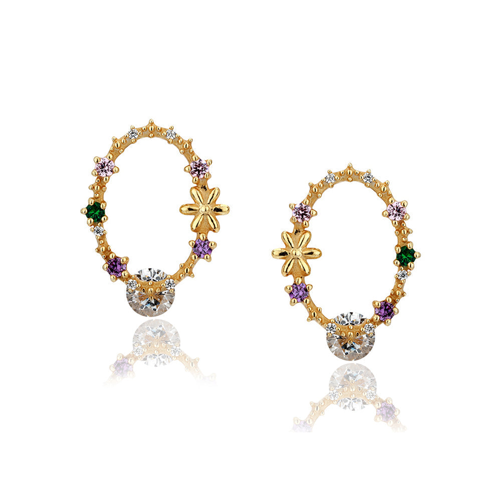 Gold-Polished Cz Studded Oval Shaped Stud Earrings - Wahe Jewels Noz2Toz