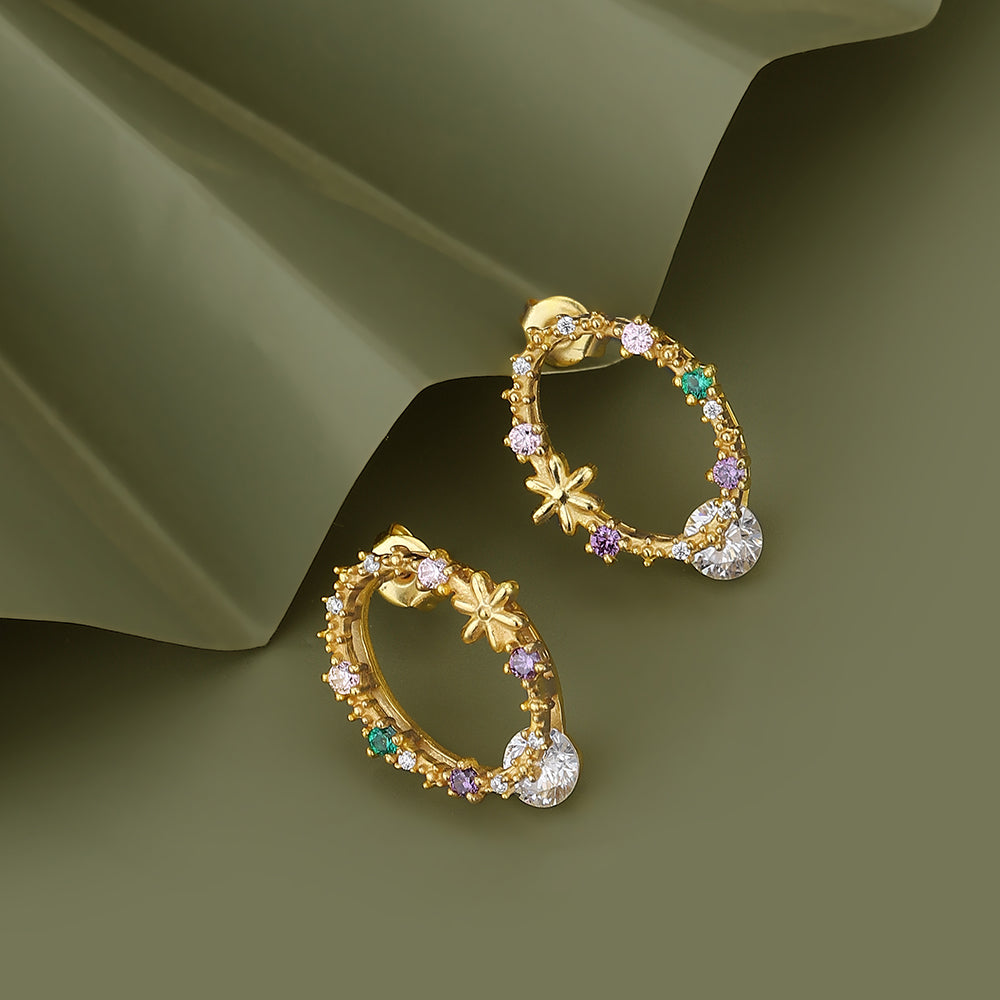Gold-Polished Cz Studded Oval Shaped Stud Earrings - Wahe Jewels Noz2Toz