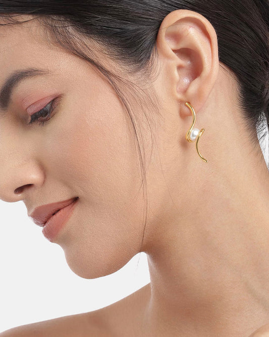 Gold-Polished With Cz Contemporary Stud Earring - Wahe Jewels Noz2Toz