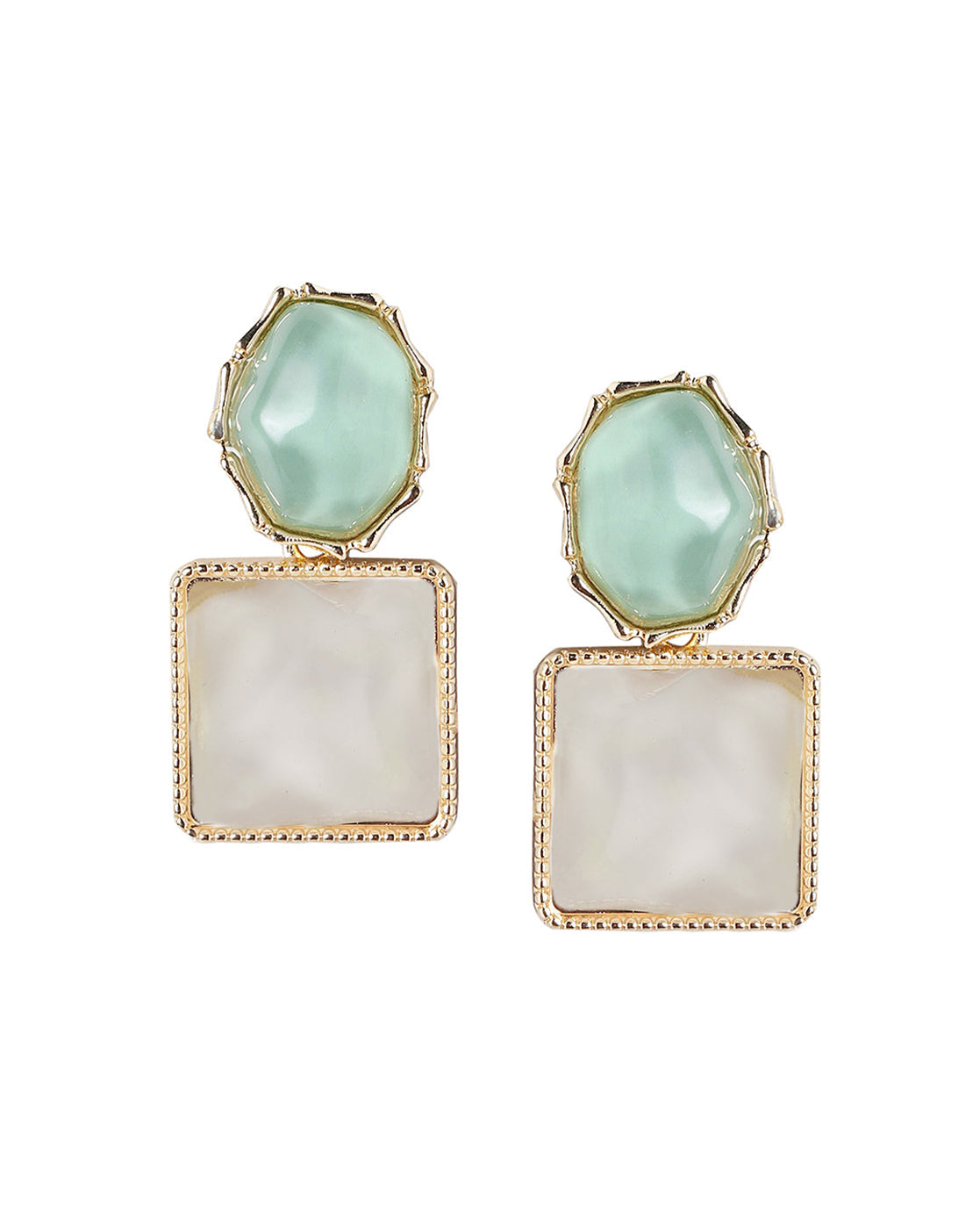 Premium Jewellery - Silver Toned Cz Studded Rhodium - Plated Square Handcrafted Drop Earrings - Wahe Jewels Noz2Toz