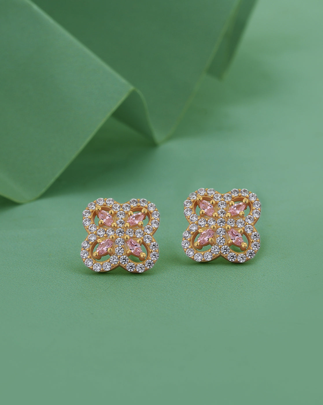 Rhodium Plated Silver Toned Pink Cz Studded Teardrop Shape Stud Earrings For Women - Wahe Jewels Noz2Toz