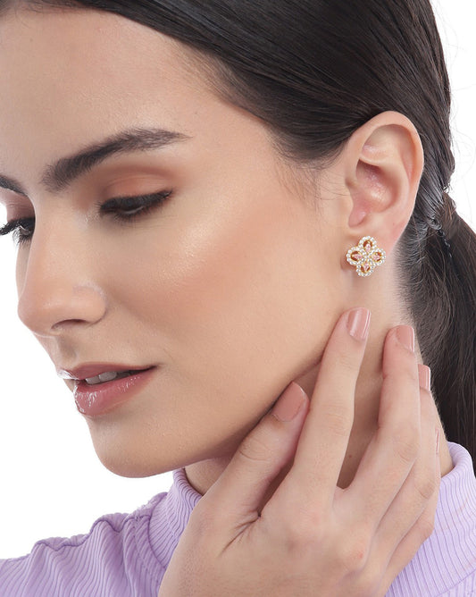 Rhodium Plated Silver Toned Pink Cz Studded Teardrop Shape Stud Earrings For Women - Wahe Jewels Noz2Toz