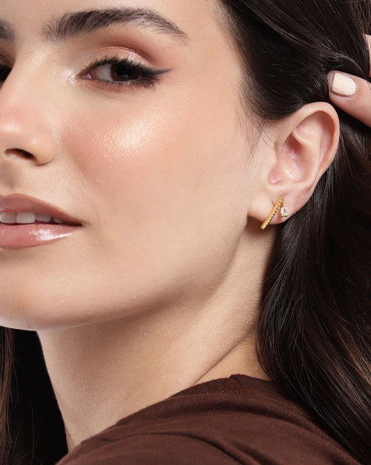 Gold-Polished With Cz Climber Ear - Cuff Earring - Wahe Jewels Noz2Toz
