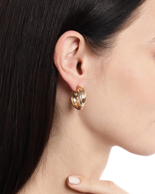 Gold-Polished Cz Fancy Half Hoop Earring For Women - Wahe Jewels Noz2Toz