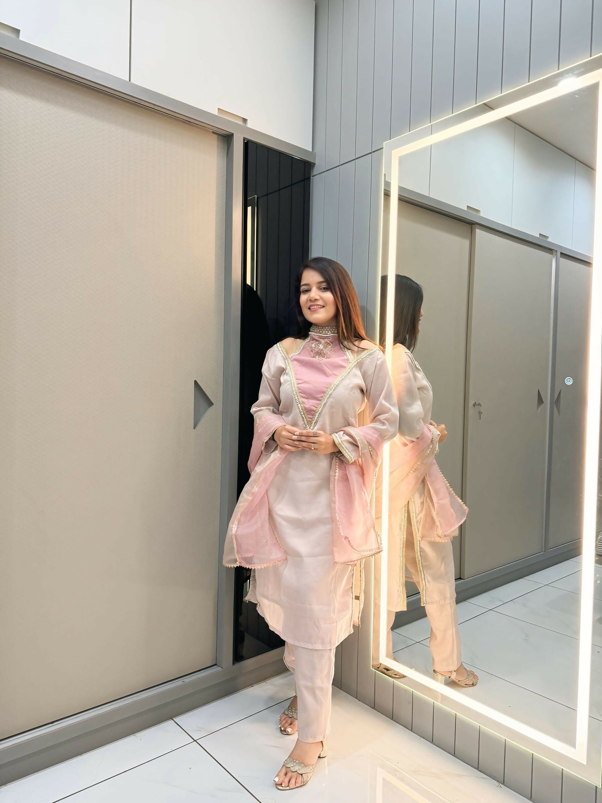 Anaita Rose Roman Shimmer Readymade Kurti Set with Designer Handwork