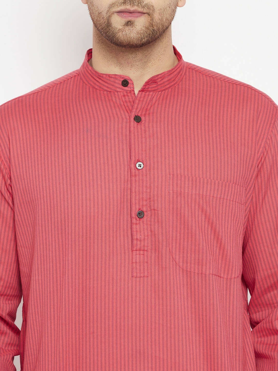 Even Apparels Rust Pure Cotton Long Men's Kurta With Band Collar 