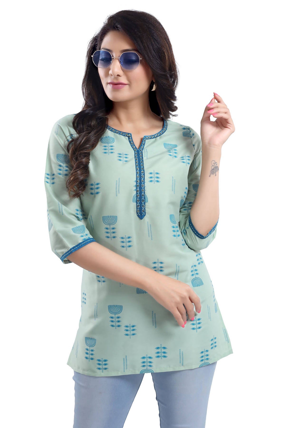 Snehal Creations Luxurious Fine Pista Cotton Silk Short Tunic