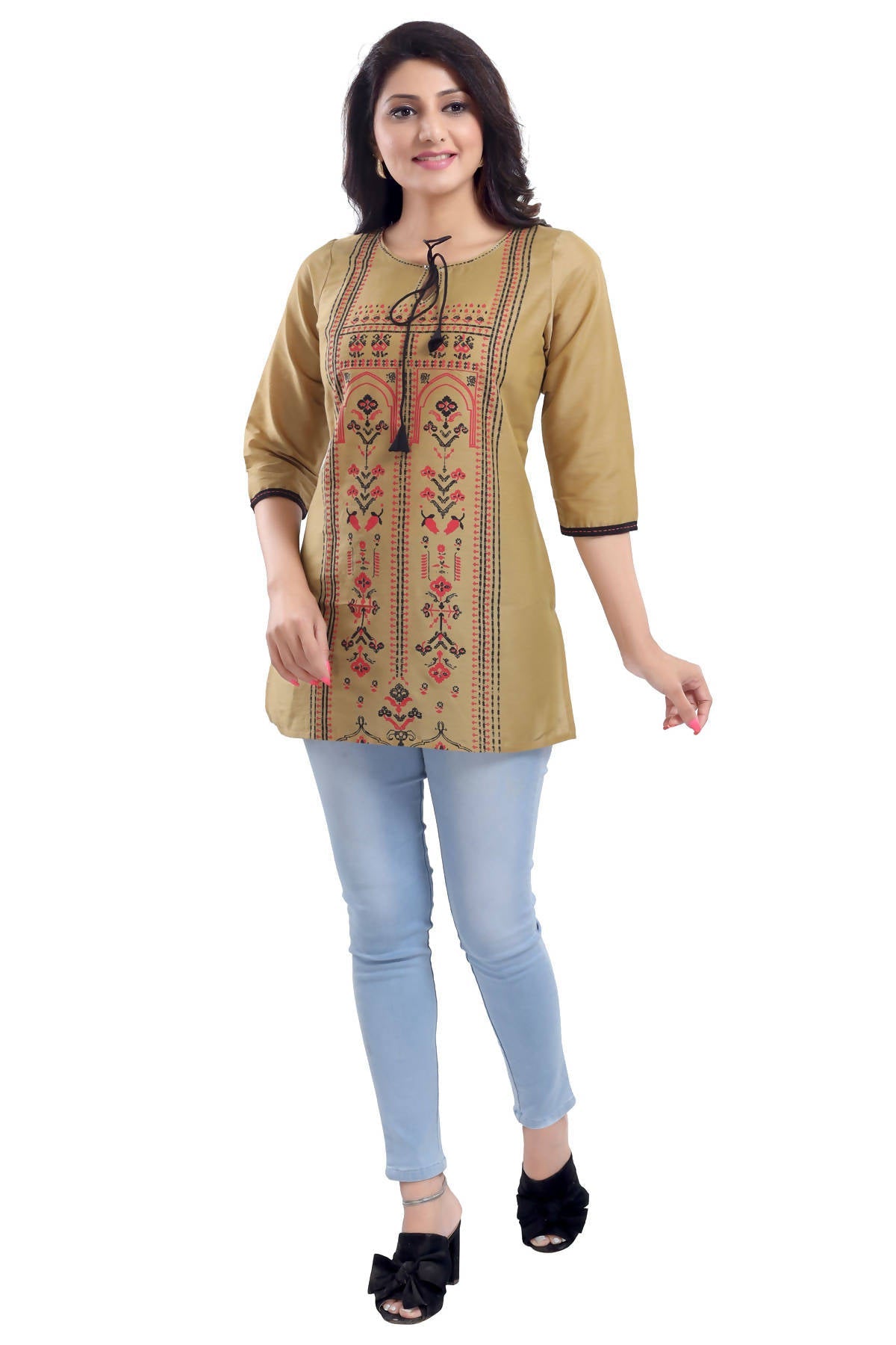 Snehal Creations Luxurious Fine Gold Cotton Silk Short Tunic Top