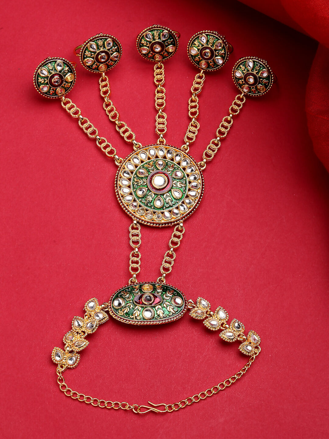 NVR Women's Gold-Polished CZ Stone-Studded Handcrafted Ring Bracelet