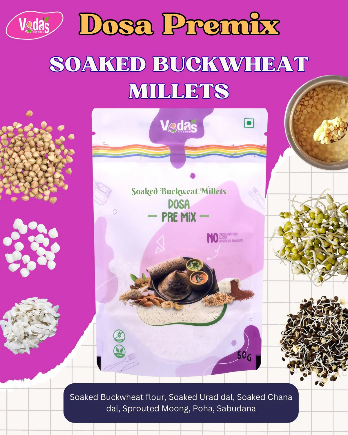 Vedas Kitchen Soaked Buckweat Millets Dosa Premix  Grab2Buy Vedas Kitchen Grab2Buy