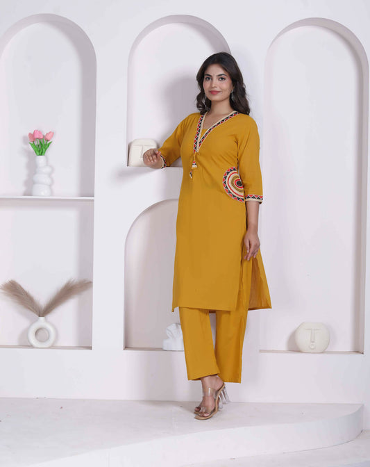 Miravan Womens Yellow Kurta And Palazzo Set