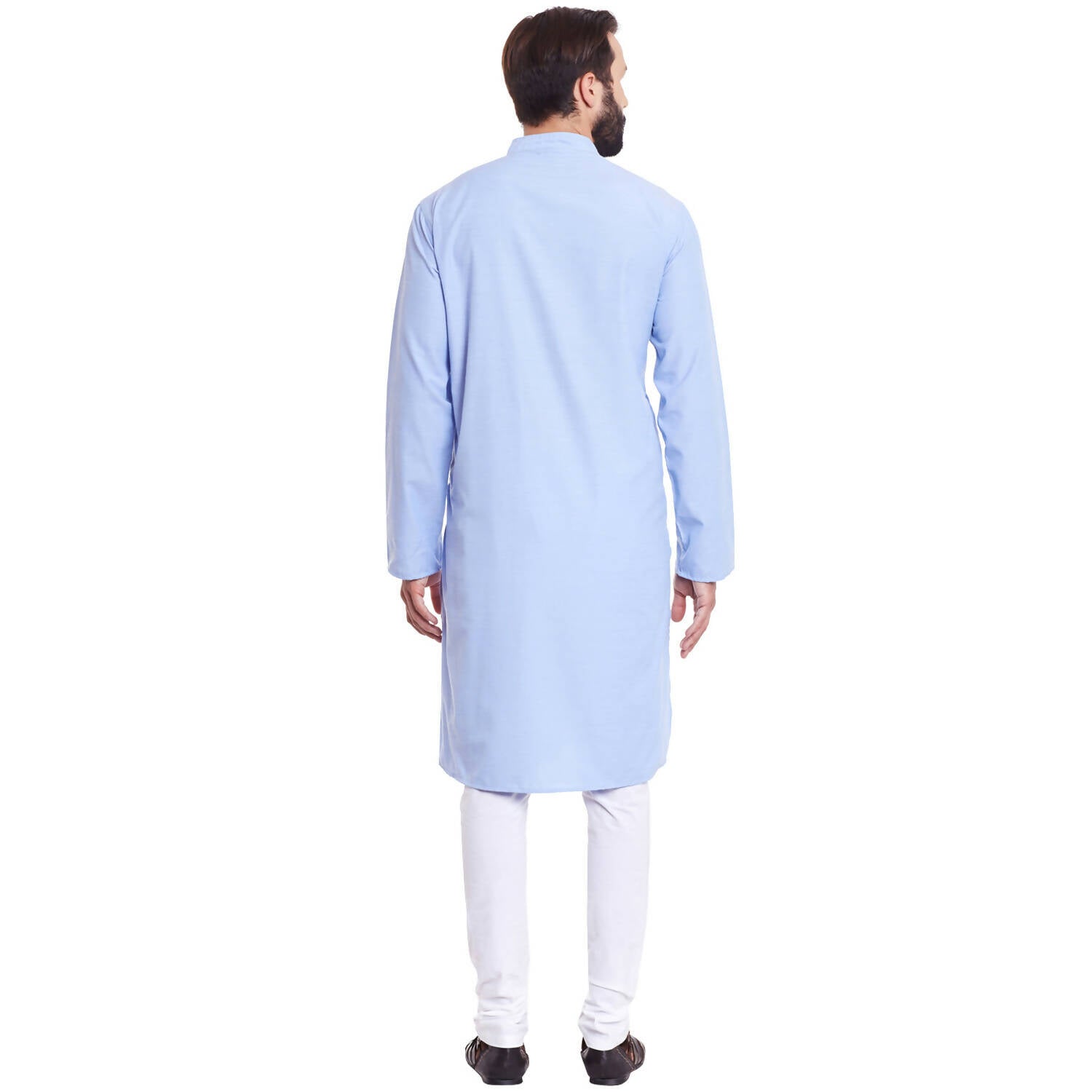 Even Apparels Blue Color Pure Cotton Men's Kurta With Band Collar 