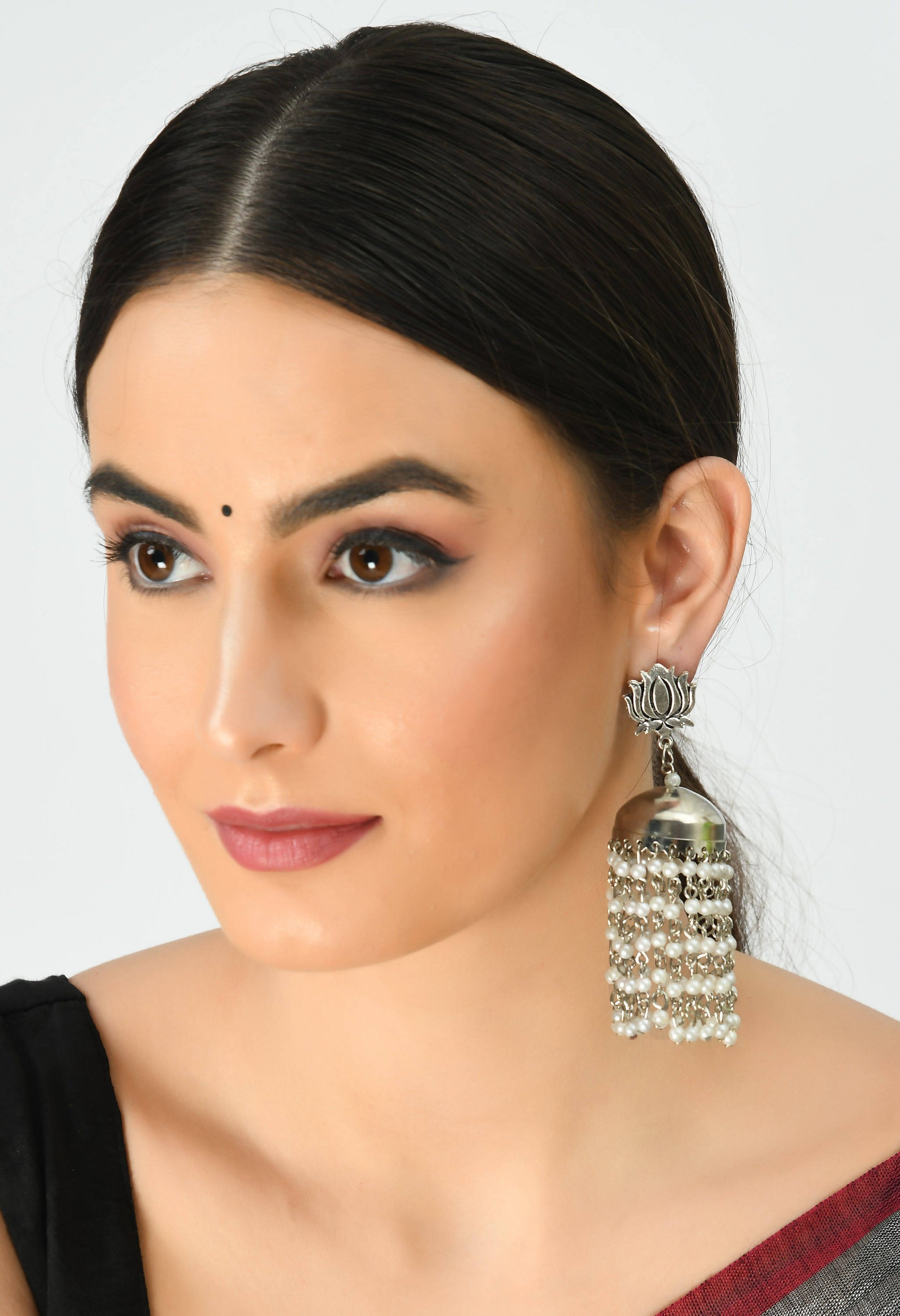 Mominos Fashion Johar Kamal Lotus Design Earrings With Pearls Jhumkas - Grab2buy