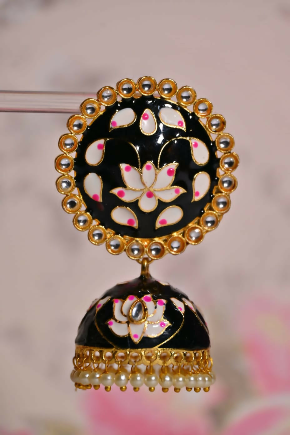 Black Round Shape Ethnic Meenakari Jhumki Earrings By House of Ree House of Ree