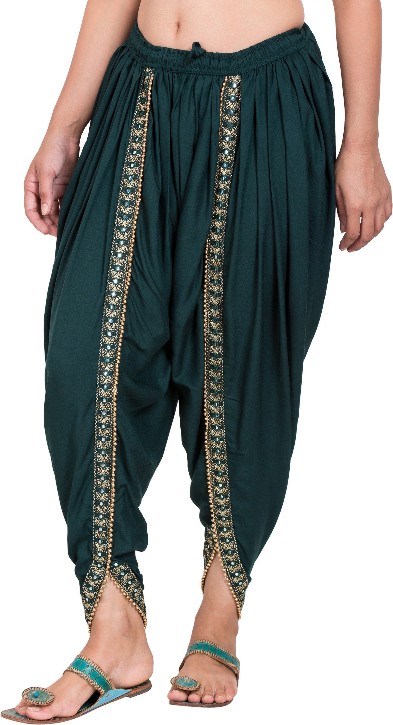 PAVONINE Bottle Green Color Embellished Beetel Rayon Fabric Patiala For Women & Girls