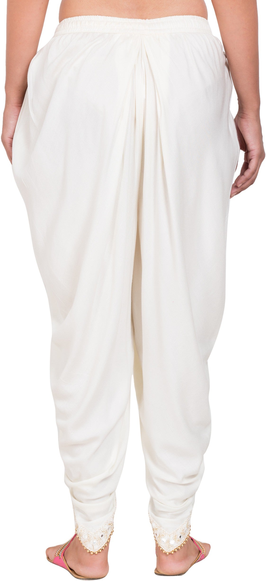 PAVONINE Off-White Color Embellished Beetel Rayon Fabric Patiala For Women & Girls