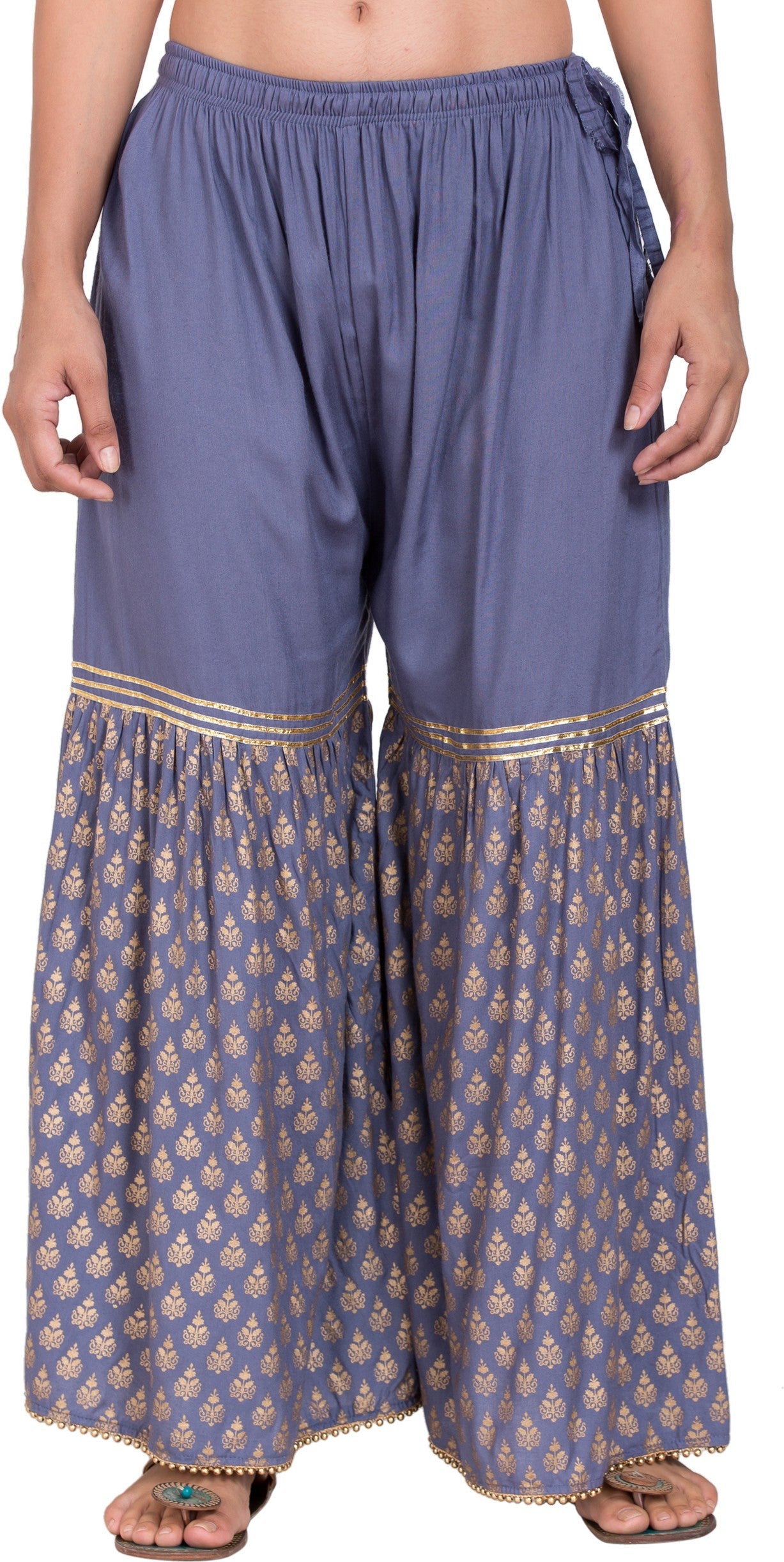 PAVONINE Grey Color 3-Panels Sequence Printed Flared Sharara For Women & Girls