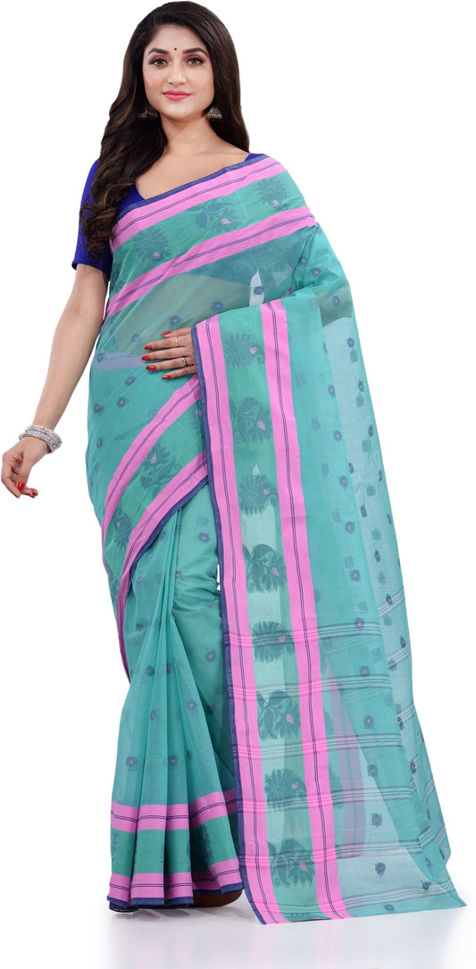 Desh Bidesh Woven Handloom Pure Cotton Saree (Light Blue) - Grab2buy