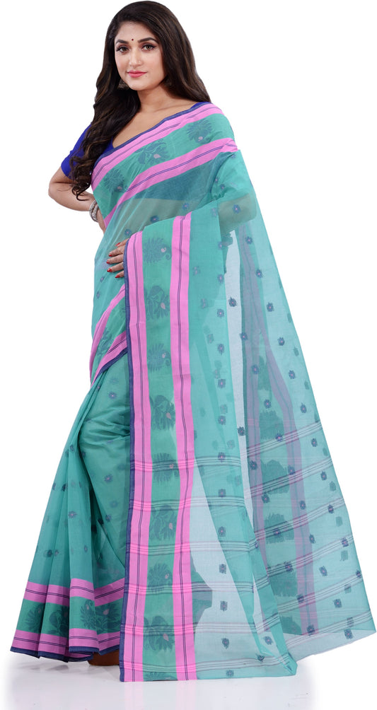 Desh Bidesh Woven Handloom Pure Cotton Saree (Light Blue) - Grab2buy
