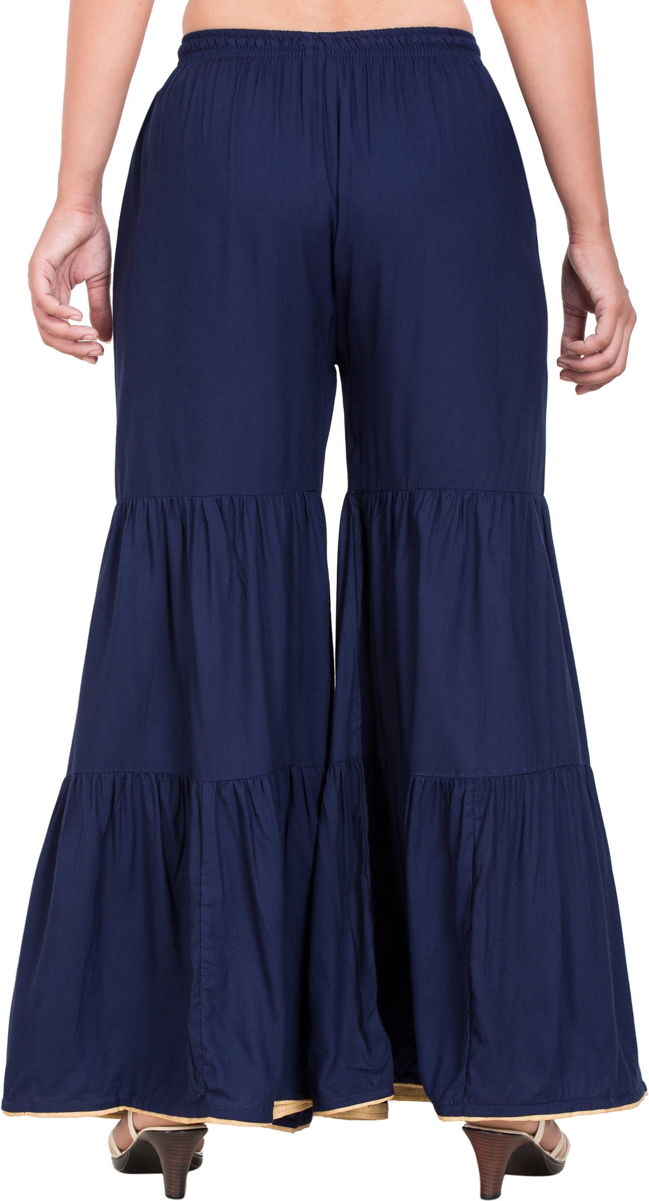PAVONINE Navy Blue Color Solid 3-Panels Flared Sharara