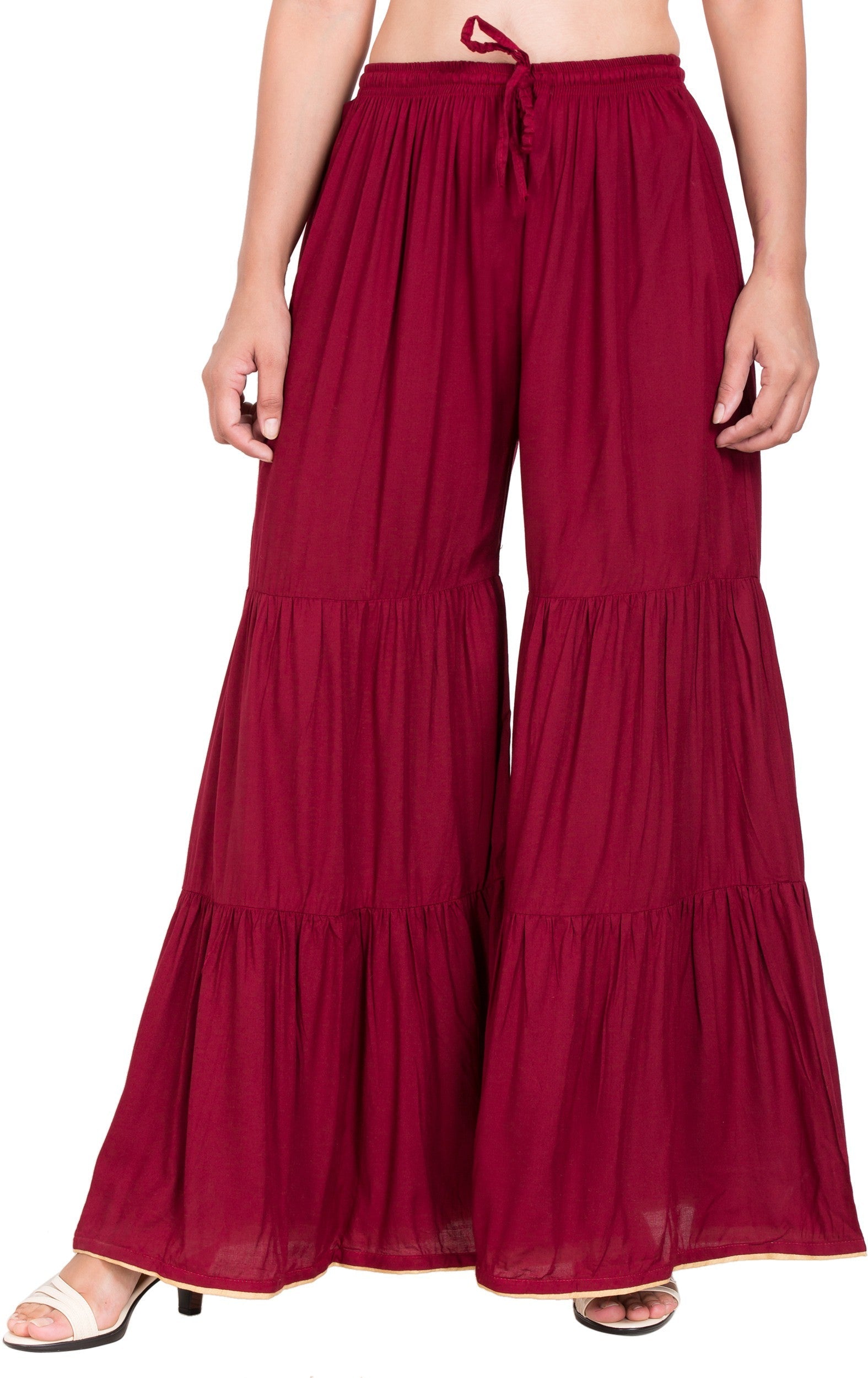 PAVONINE Maroon Color Solid 3-Panels Flared Sharara