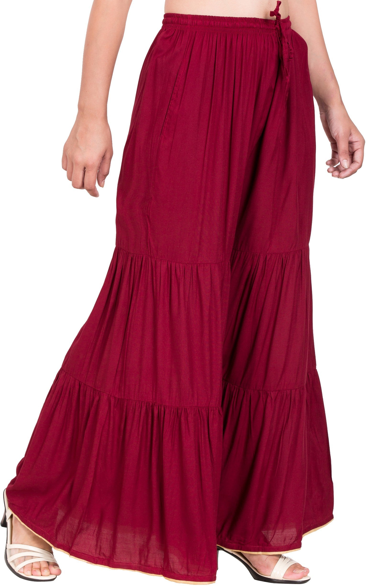 PAVONINE Maroon Color Solid 3-Panels Flared Sharara