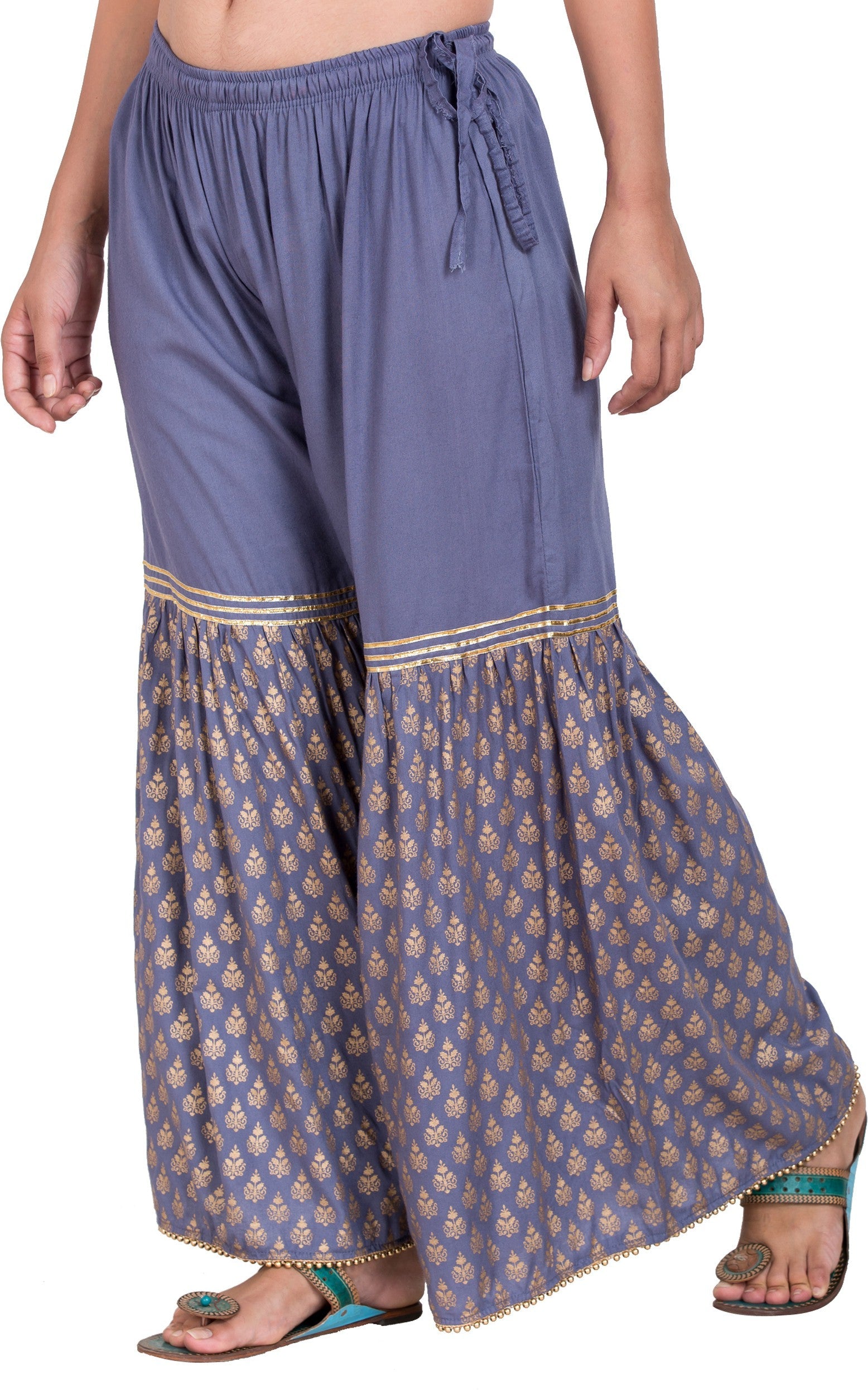 PAVONINE Grey Color 3-Panels Sequence Printed Flared Sharara For Women & Girls