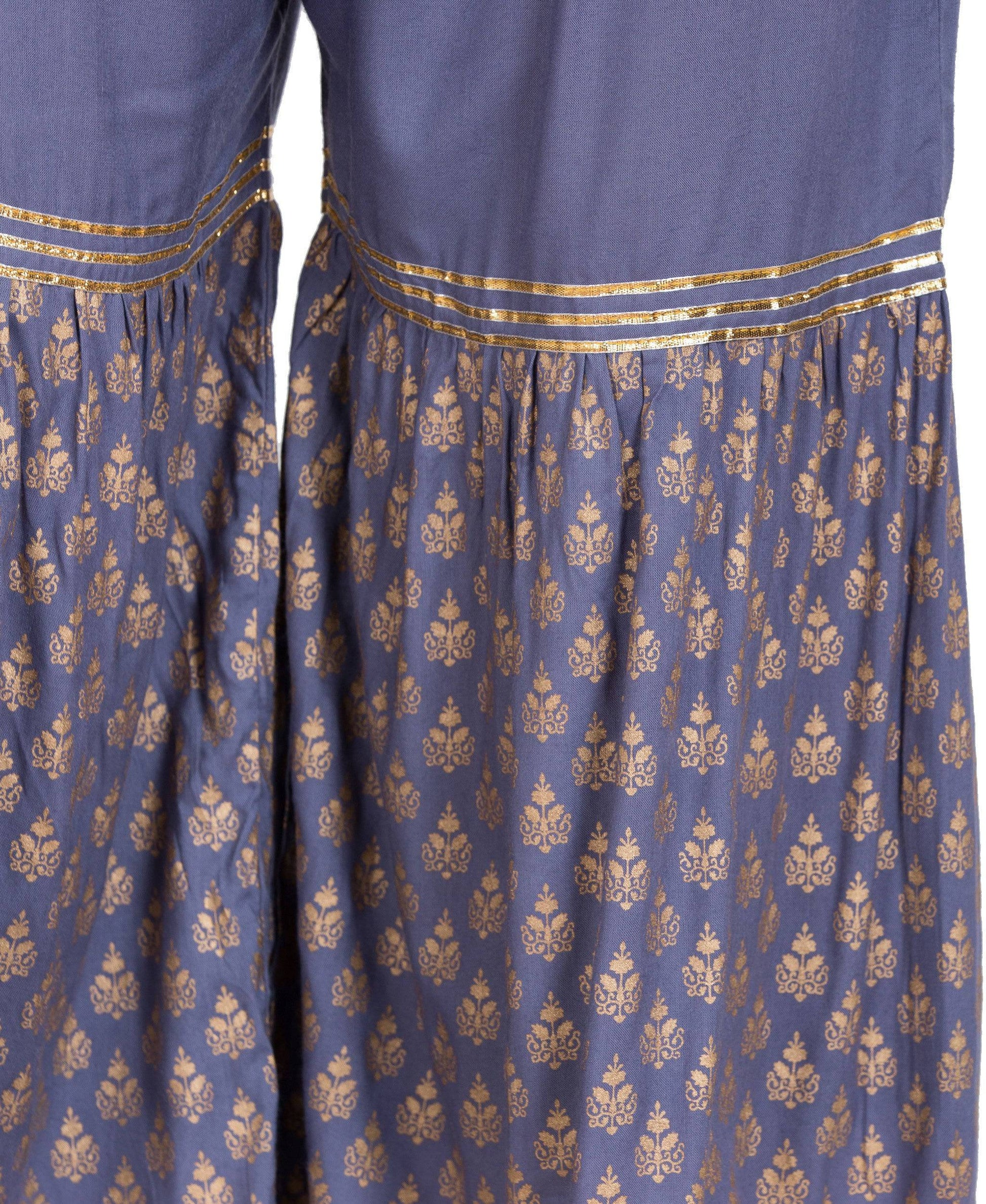 PAVONINE Grey Color 3-Panels Sequence Printed Flared Sharara For Women & Girls