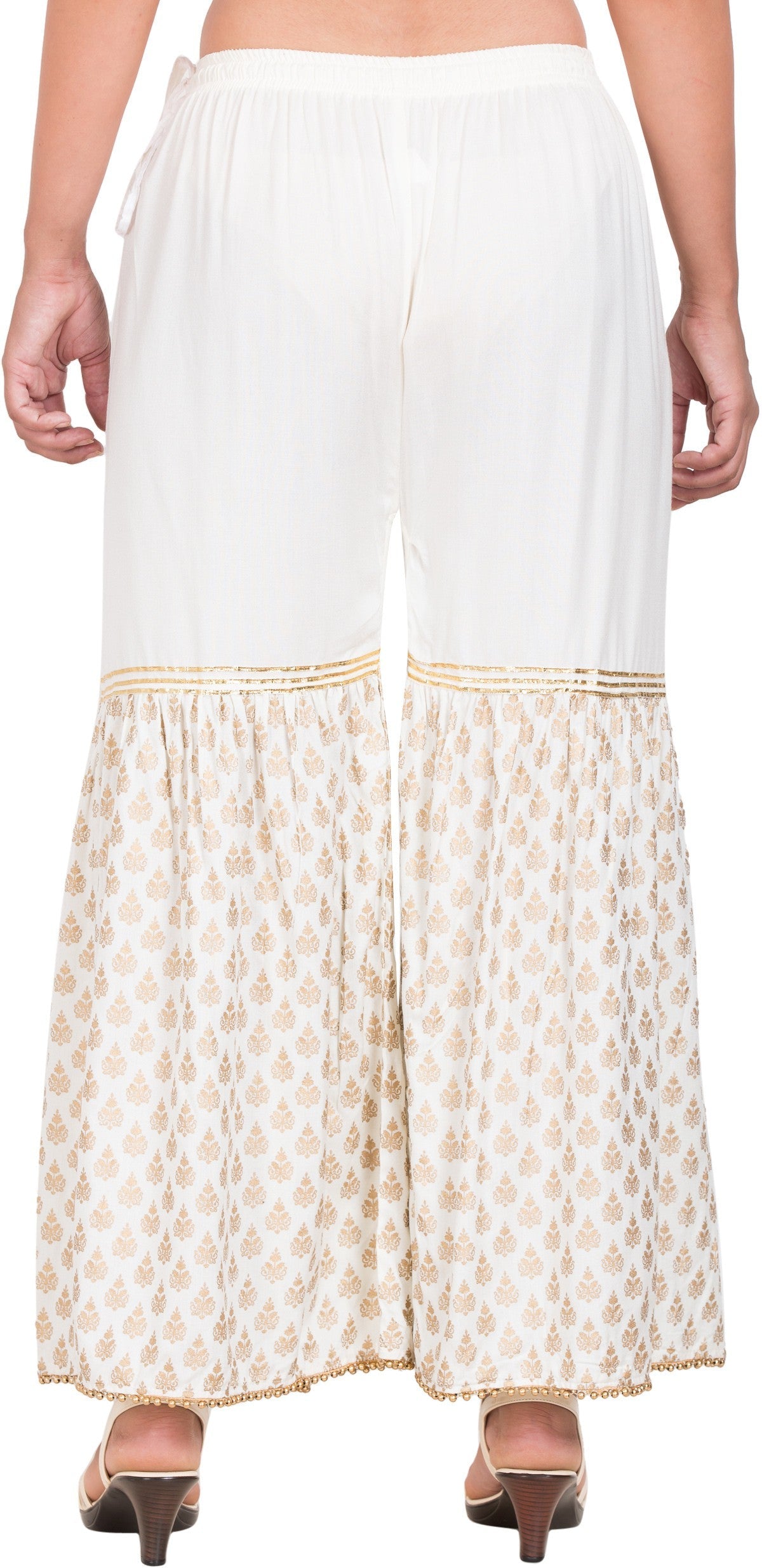 PAVONINE Off-White Color 3-Panels Sequence Printed Flared Sharara For Women & Girls