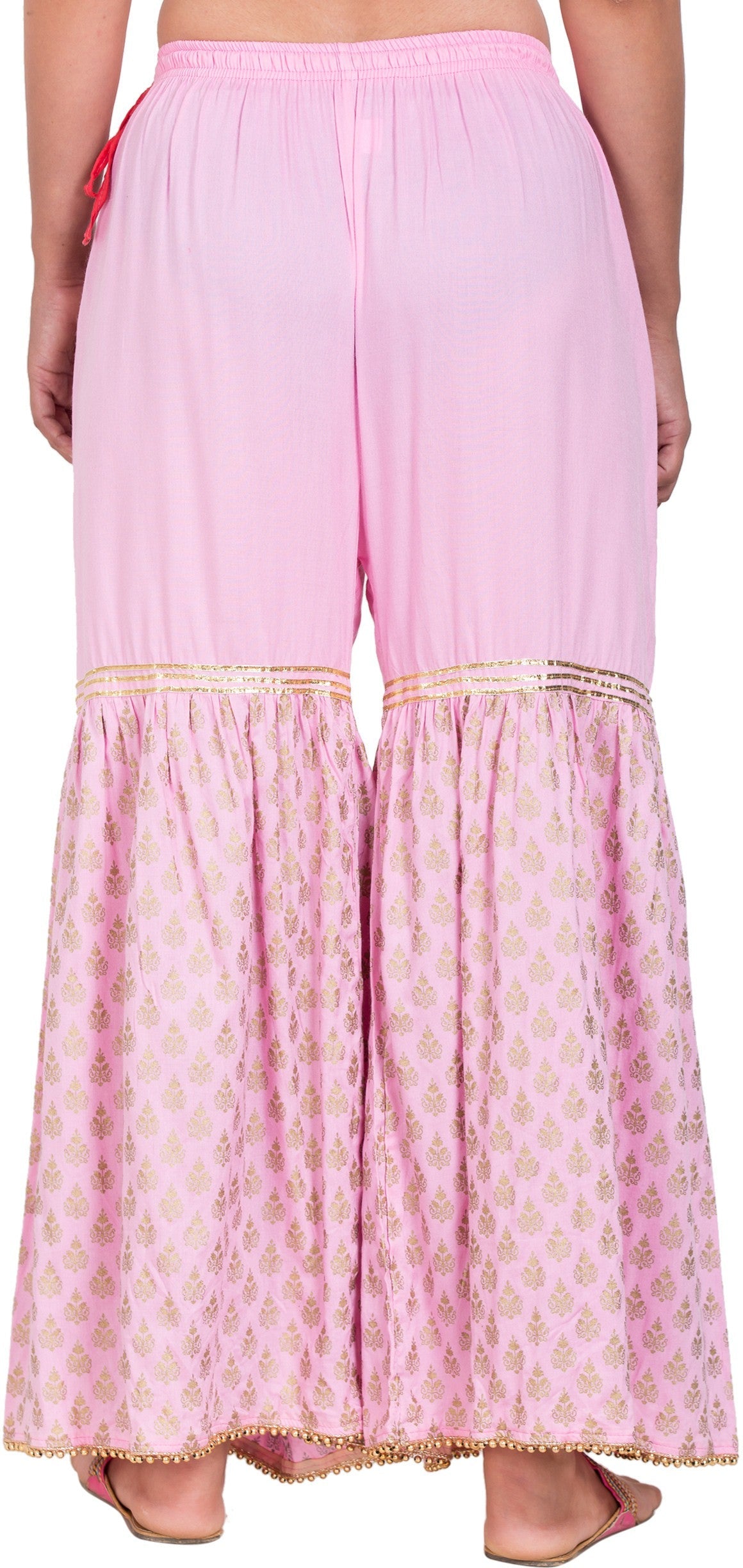 PAVONINE Pink Color 3-Panels Sequence Printed Flared Sharara For Women & Girls