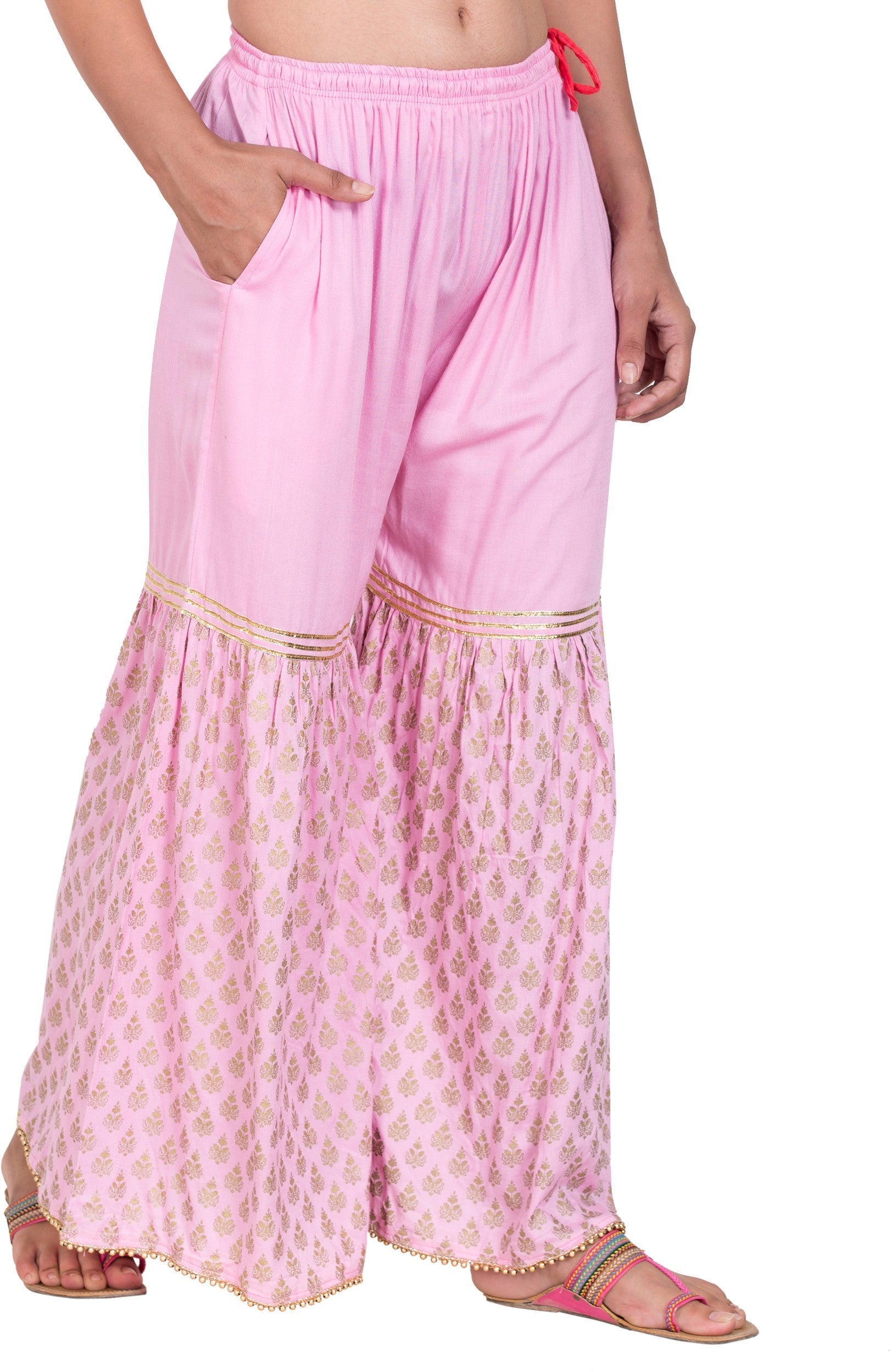 PAVONINE Pink Color 3-Panels Sequence Printed Flared Sharara For Women & Girls