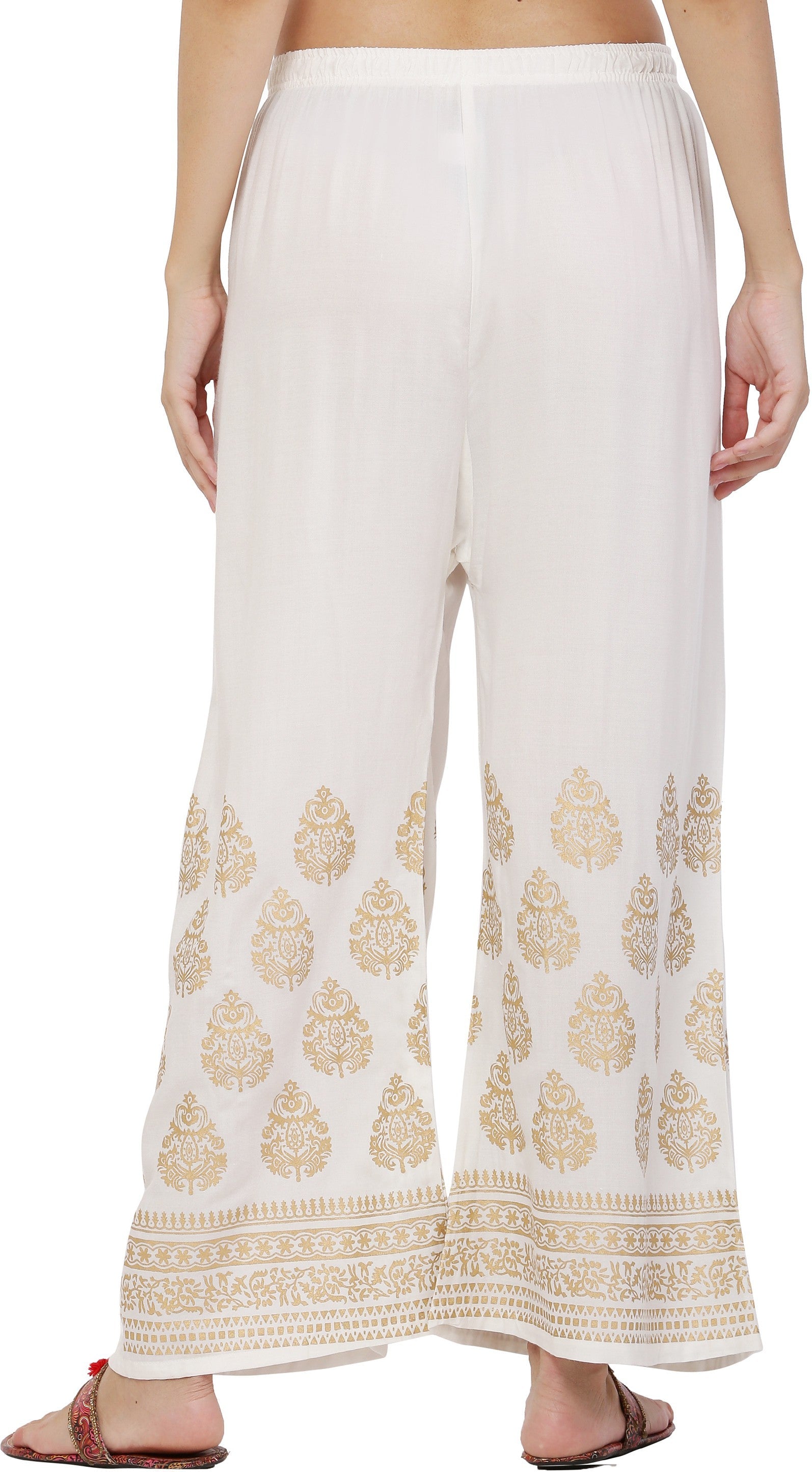 PAVONINE White Color Golden Printed Rayon Fabric Sharara For Women & Girls
