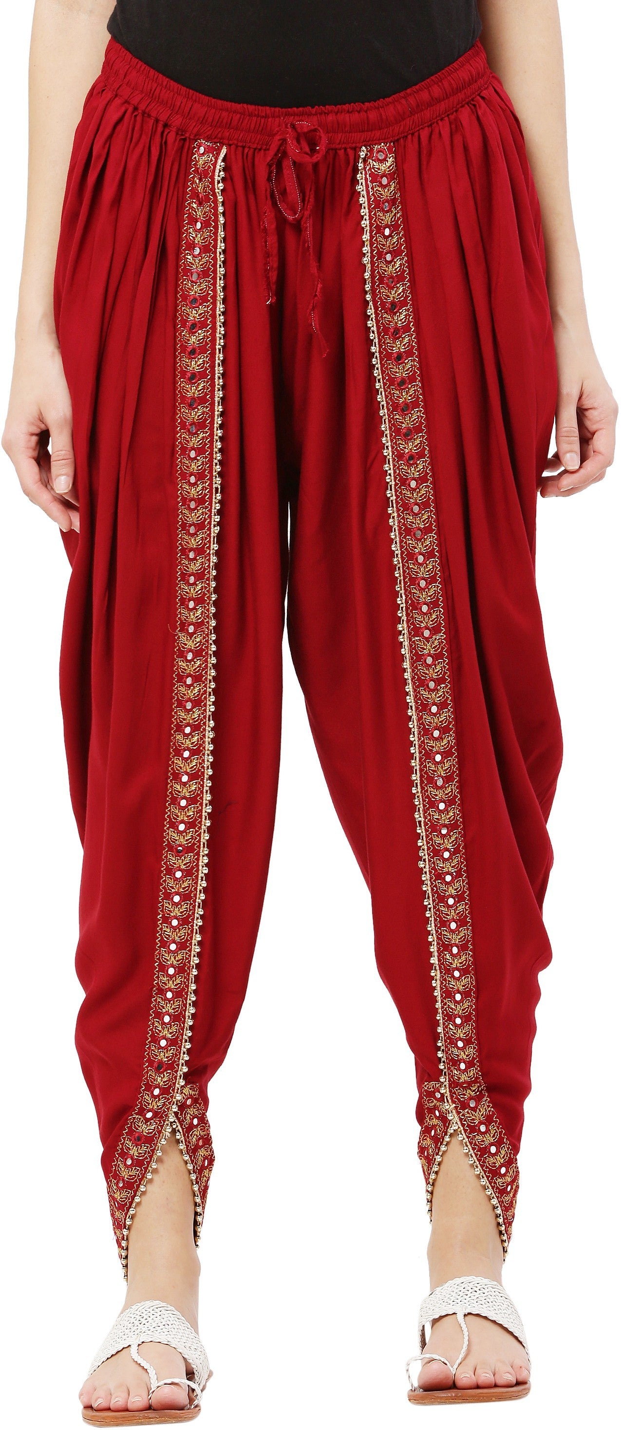PAVONINE Maroon Color Embellished Beetel Rayon Fabric Patiala For Women & Girls